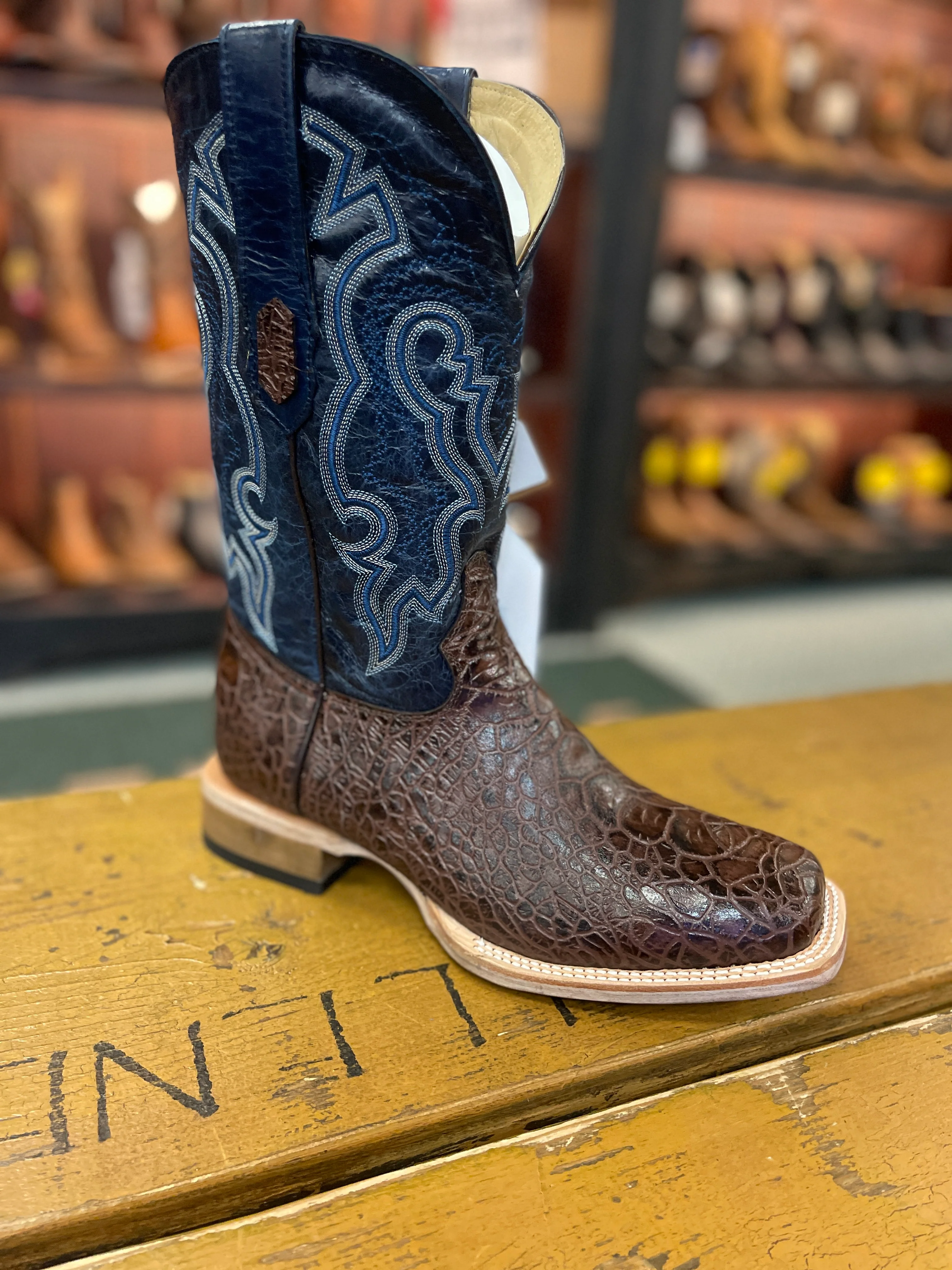 Men's Brown Sea Turtle Print Square Toe Boot 6044