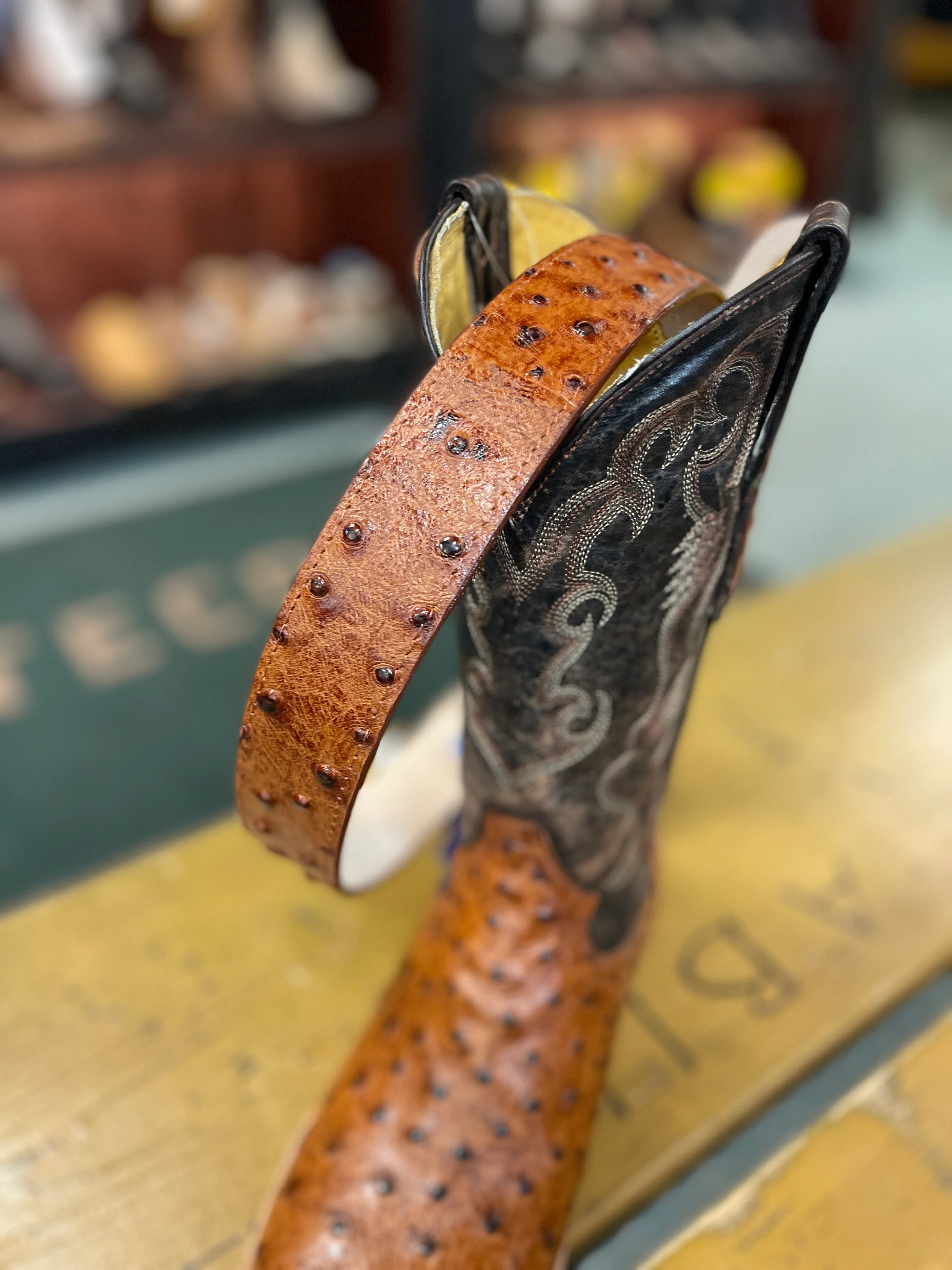 Men's Cognac Ostrich Print Belt H6064
