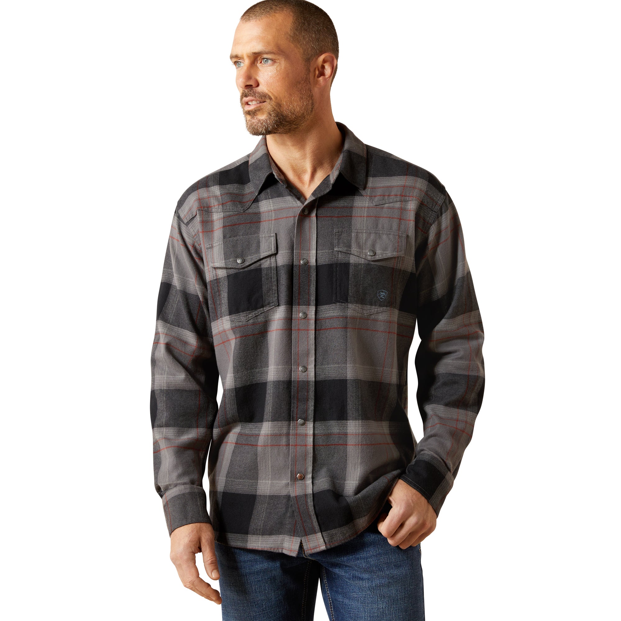 Men's Dark Grey Hernandez Long Sleeve Retro Fit Shirt 10065762