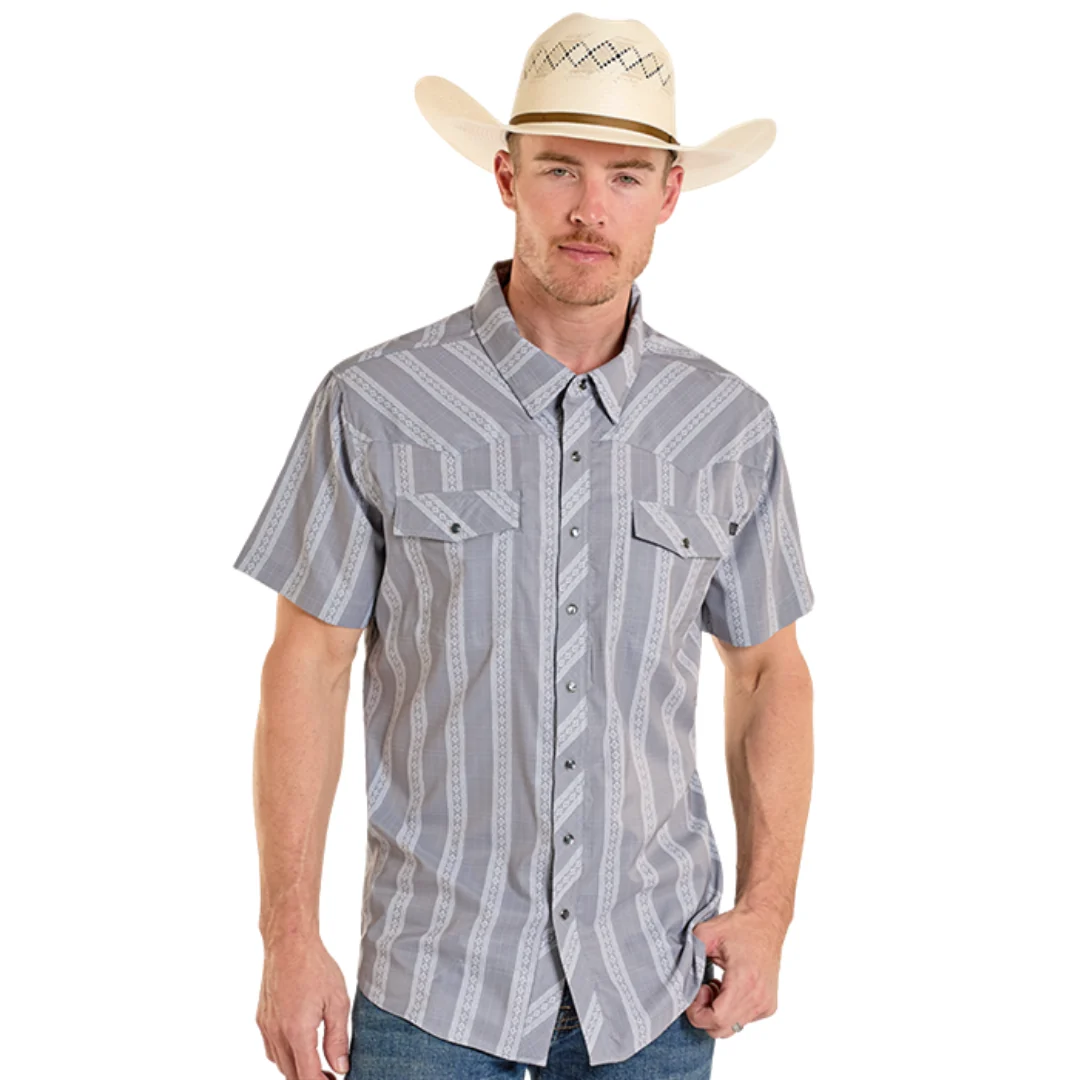 Men's Dark Grey Striped Tek Short Sleeve Shirt  BMN3S08390