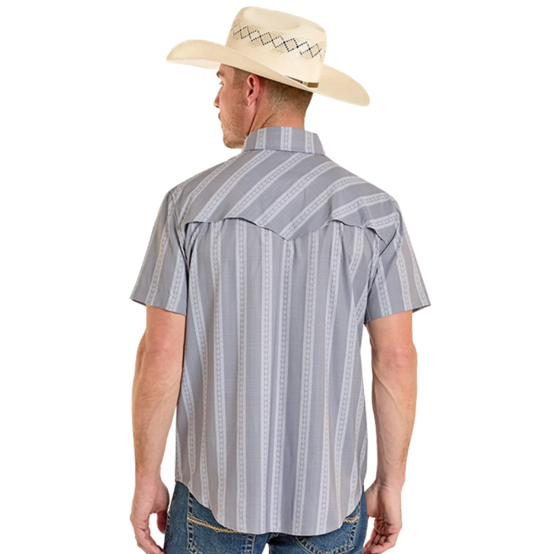 Men's Dark Grey Striped Tek Short Sleeve Shirt  BMN3S08390 - Image 2