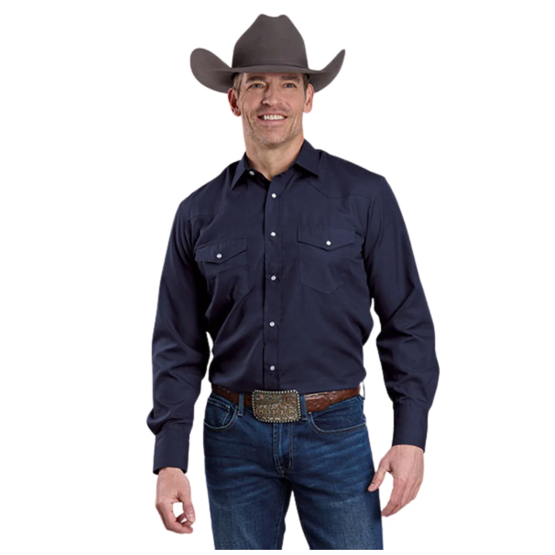 Men's Deep Navy Broadcloth Long Sleeve Snap Shirt 01-001-0025-7017 BU