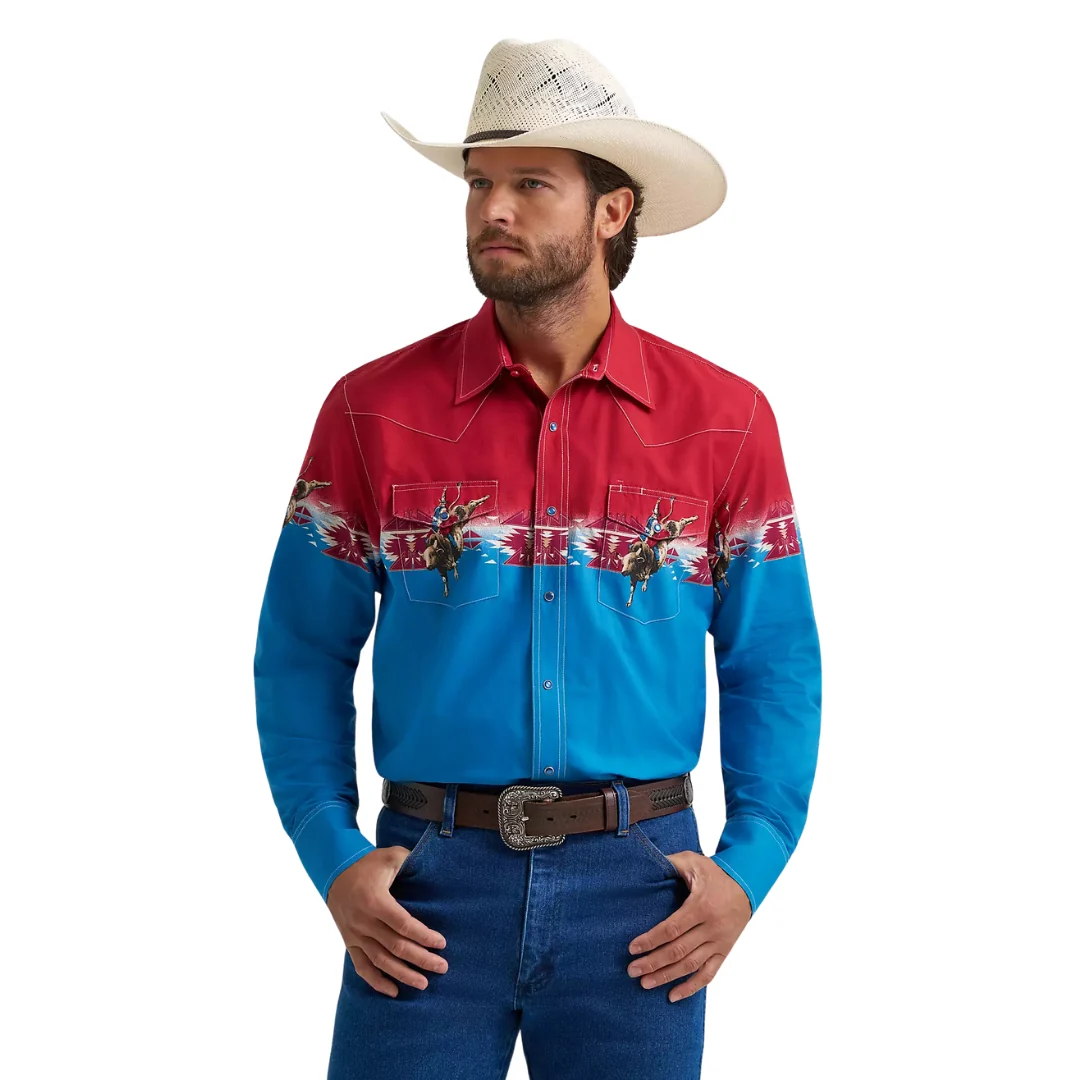 Men's Dip Dye Checotah® Long Sleeve Western Snap Horizontal Print Shirt 112379226