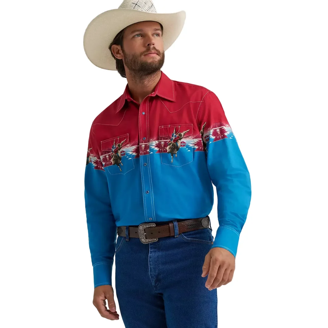 Men's Dip Dye Checotah® Long Sleeve Western Snap Horizontal Print Shirt 112379226 - Image 2