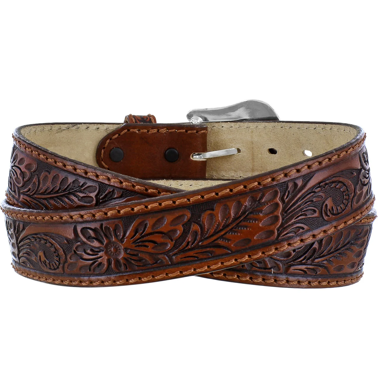 Men's Floral Hand Tooled Leather Belt by Leegin C40065 - Image 2