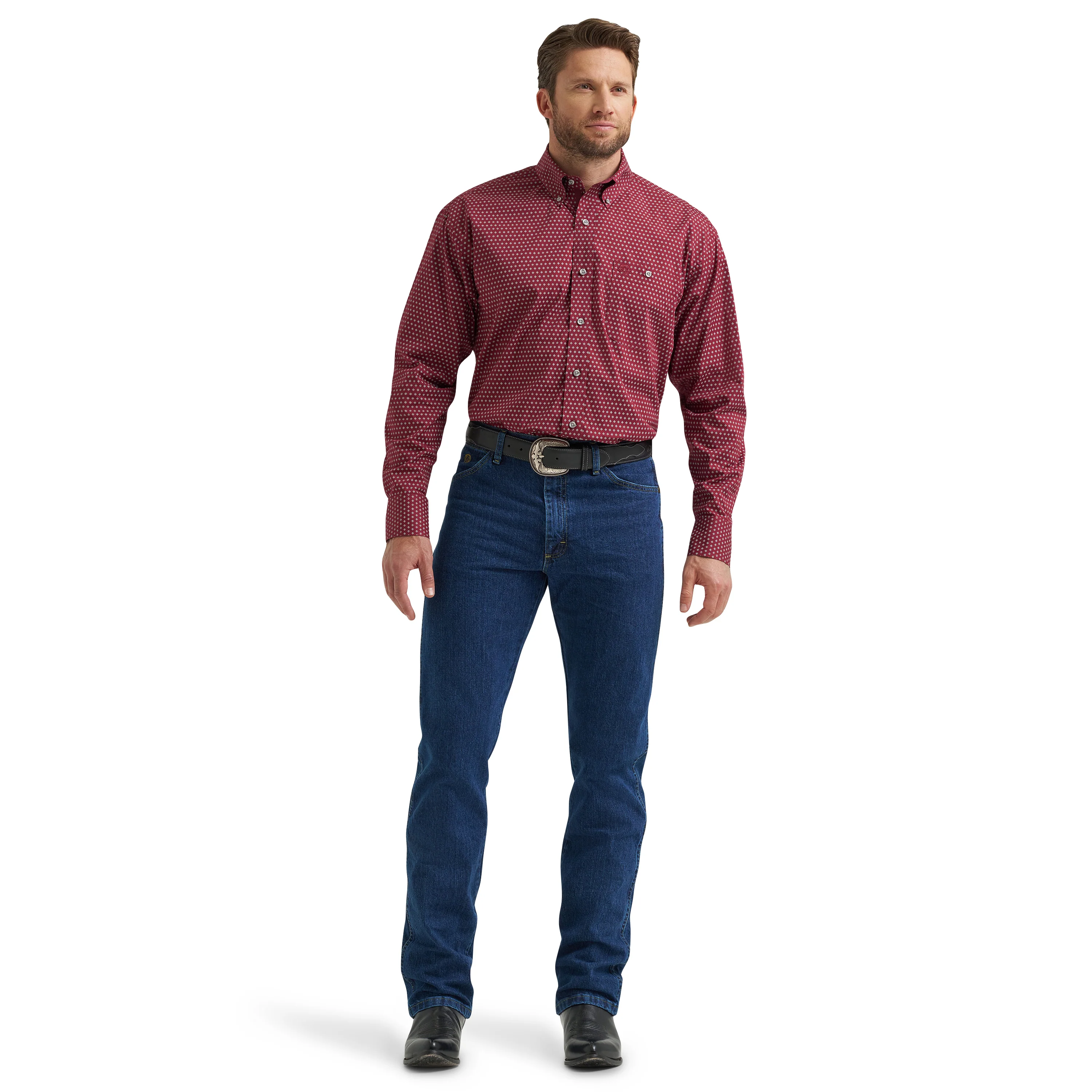 Men's George Strait Collection One Pocket Long Sleeve Shirt in Wine 112369639 - Image 3