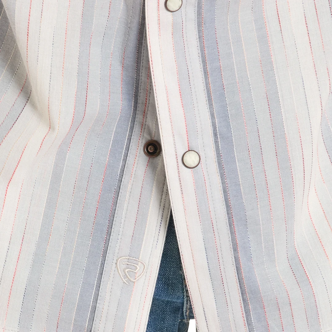 Men's Grayscale Striped Snap Long Sleeve Shirt BMN2S08310 - Image 2