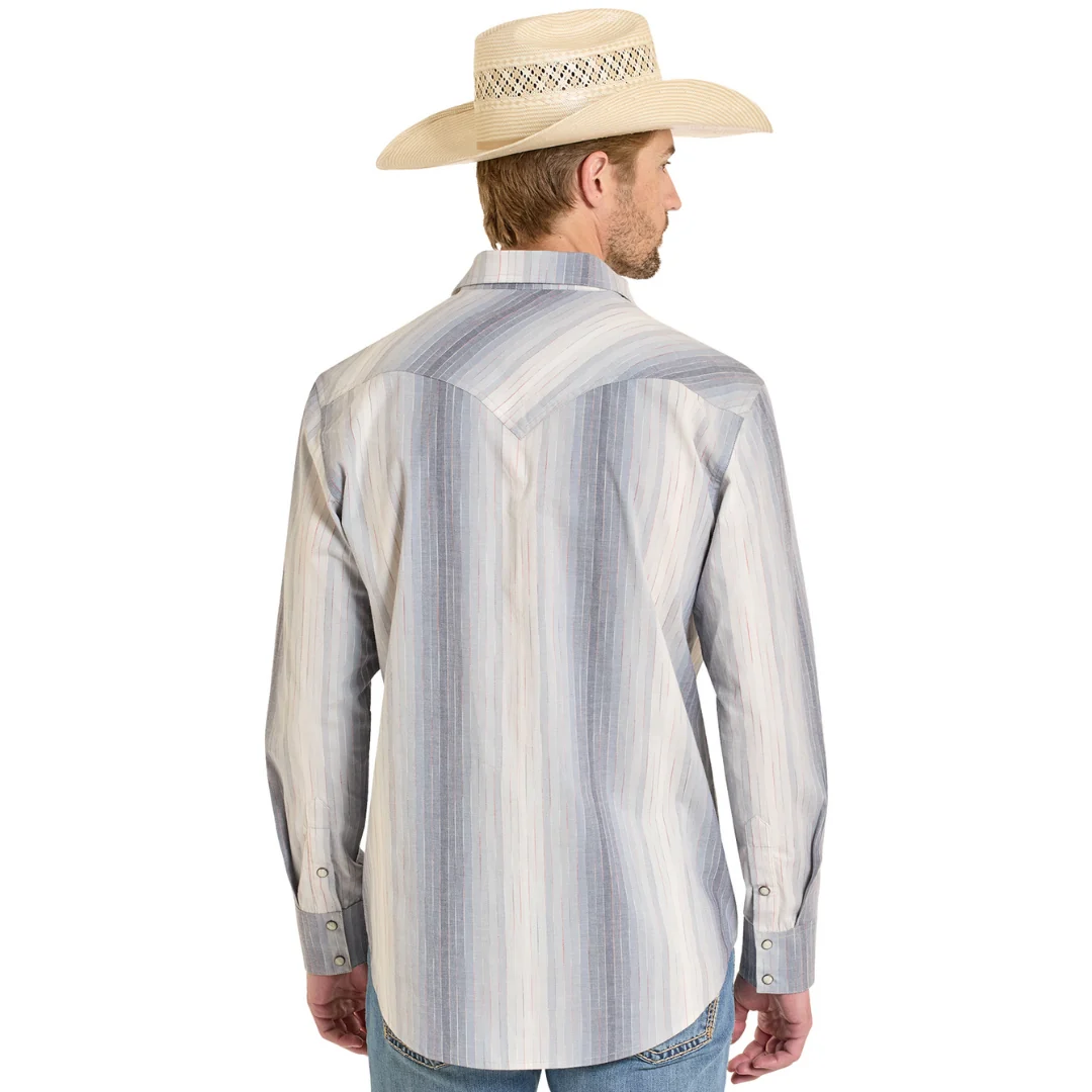 Men's Grayscale Striped Snap Long Sleeve Shirt BMN2S08310 - Image 3