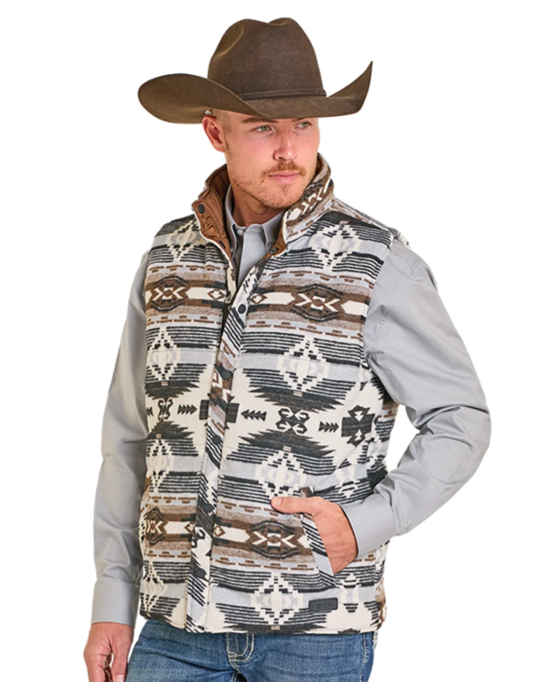 Men's Grey Aztec Reversible Vest BM98C06716