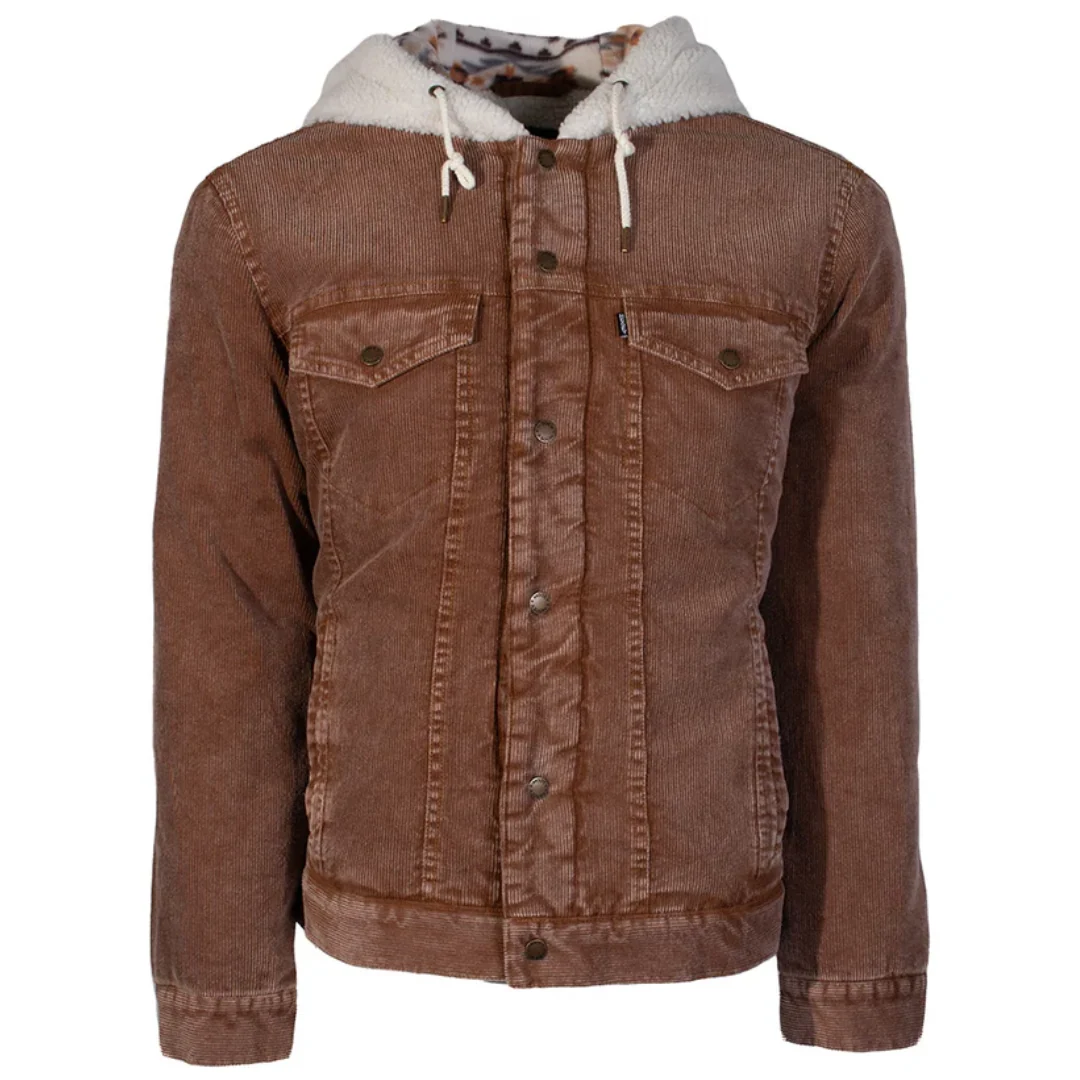 Men's Hooded Tan Corduroy Jacket Sherpa Hood HJ115TN - Image 2