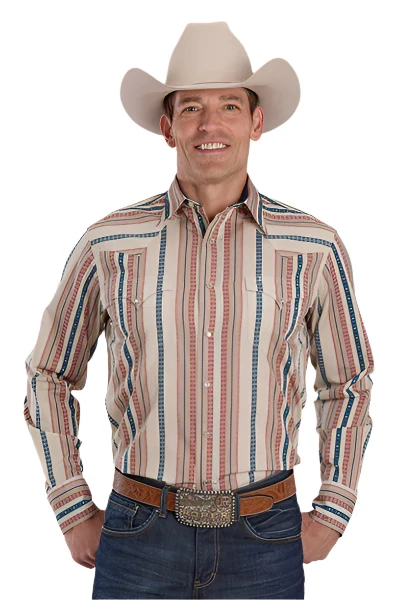 Men's L/S Vertical Performance Stripe Snap Shirt - 03-001-0068-0479