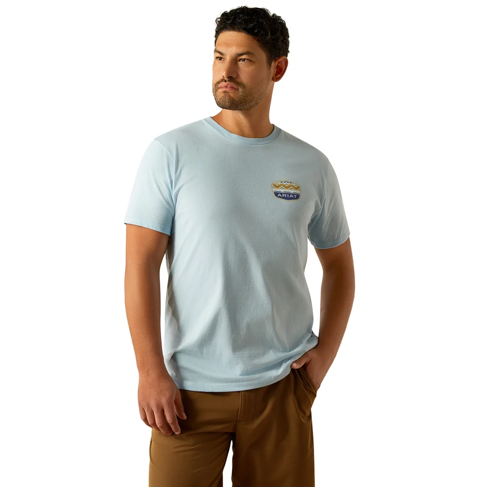Men's Light Blue Ariat Ogden Valley Badge T-Shirt - 10058898 - Image 2