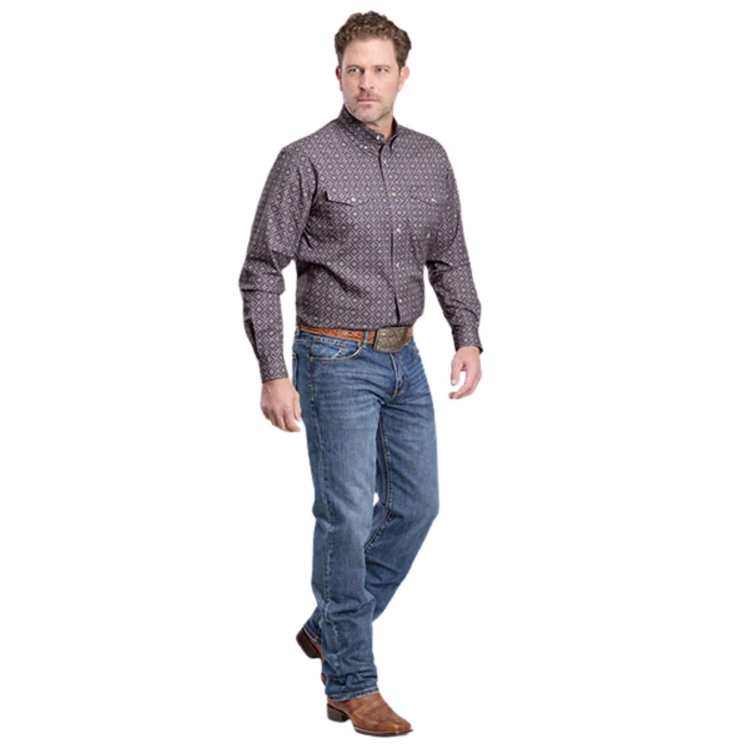 Men's Long Sleeve Plum Foulard Snap Shirt 03-001-0326-6028 GY - Image 3