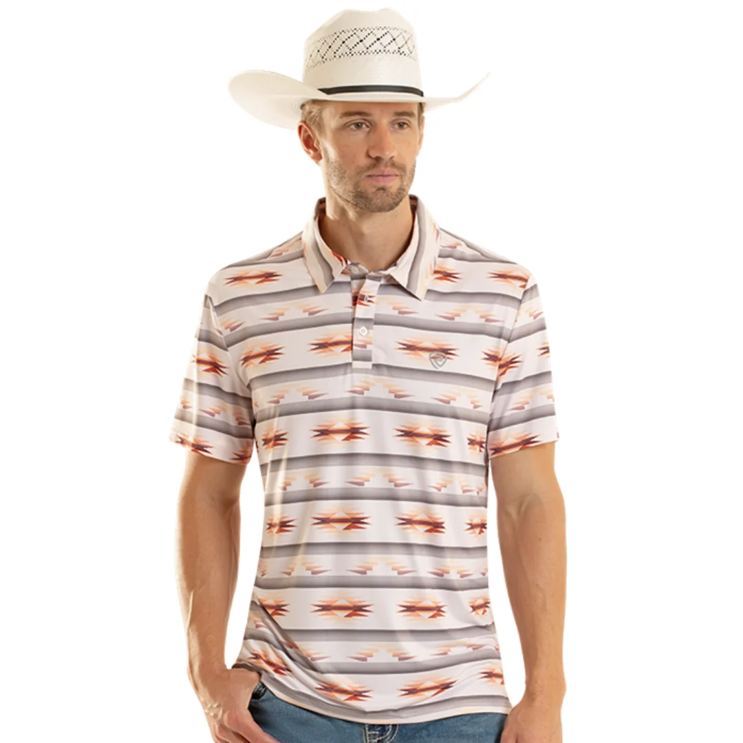 Men's Orange Aztec Print Short Sleeve Polo Shirt BM51T08721