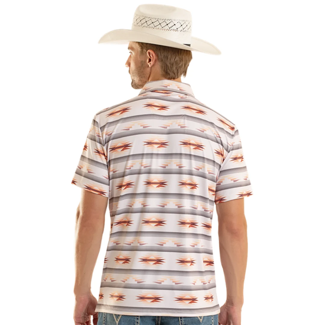Men's Orange Aztec Print Short Sleeve Polo Shirt BM51T08721 - Image 2