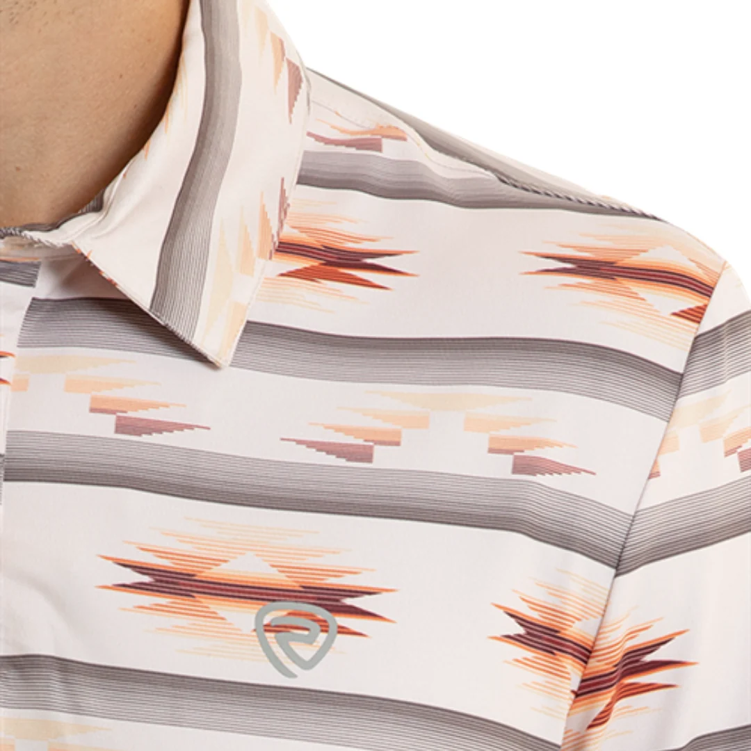 Men's Orange Aztec Print Short Sleeve Polo Shirt BM51T08721 - Image 3