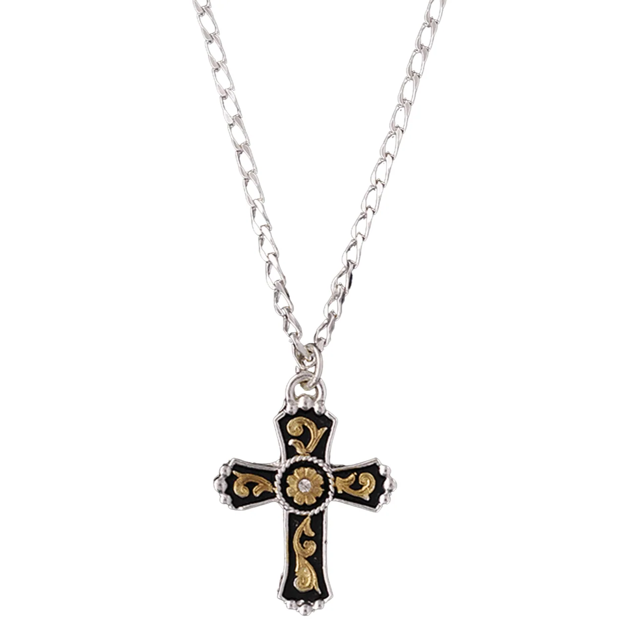 Men's Silver Strike Silver Floral Scroll Cross Necklace DN120