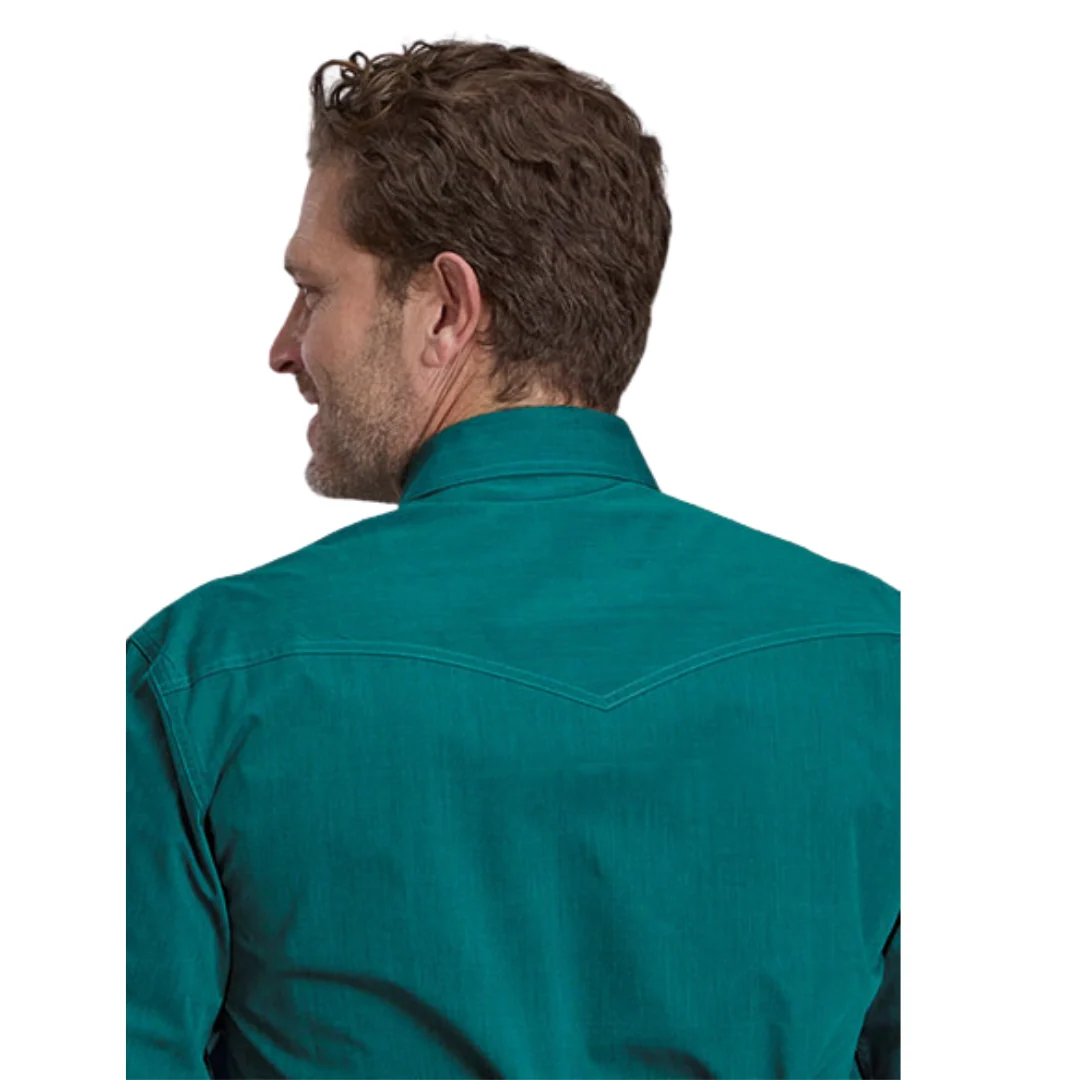 Men's Solid Teal Pearl Snap Long Sleeve Shirt - Image 3