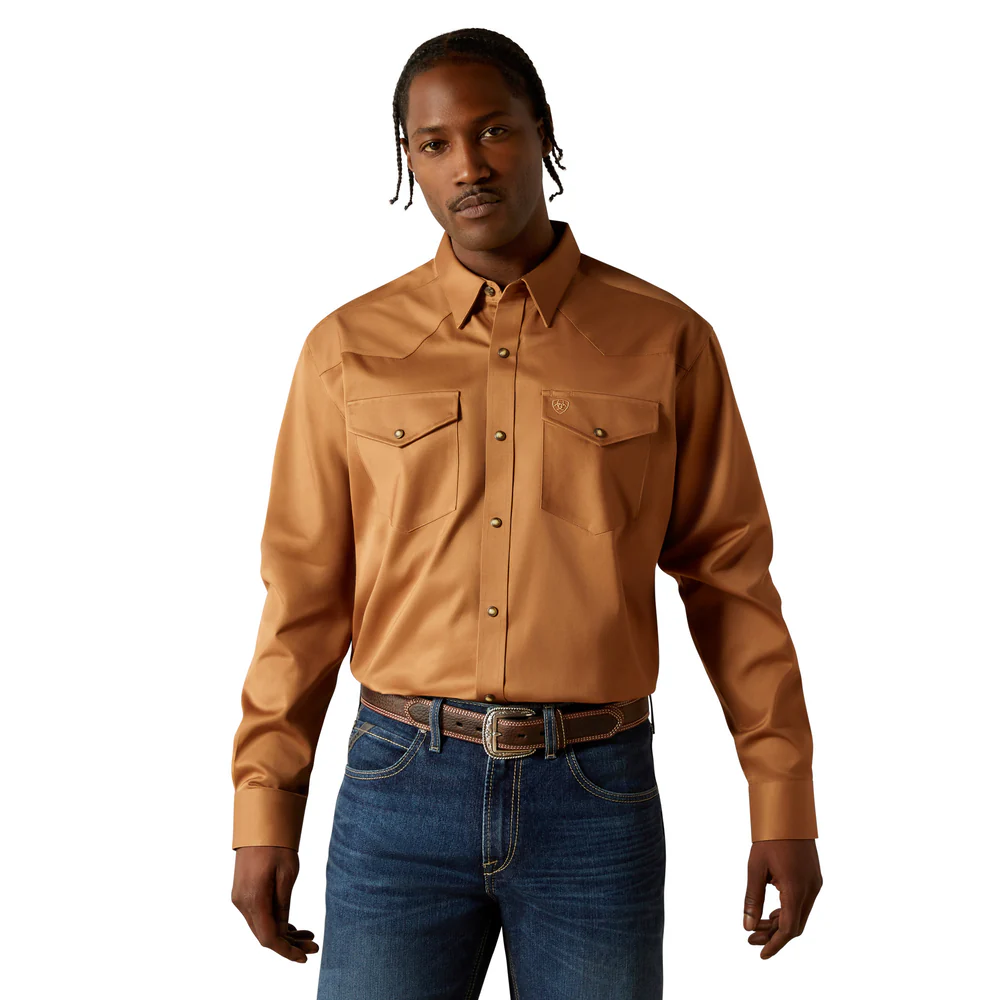 Men's Solid Twill Classic Fit Snap Shirt In Tan - 10062473