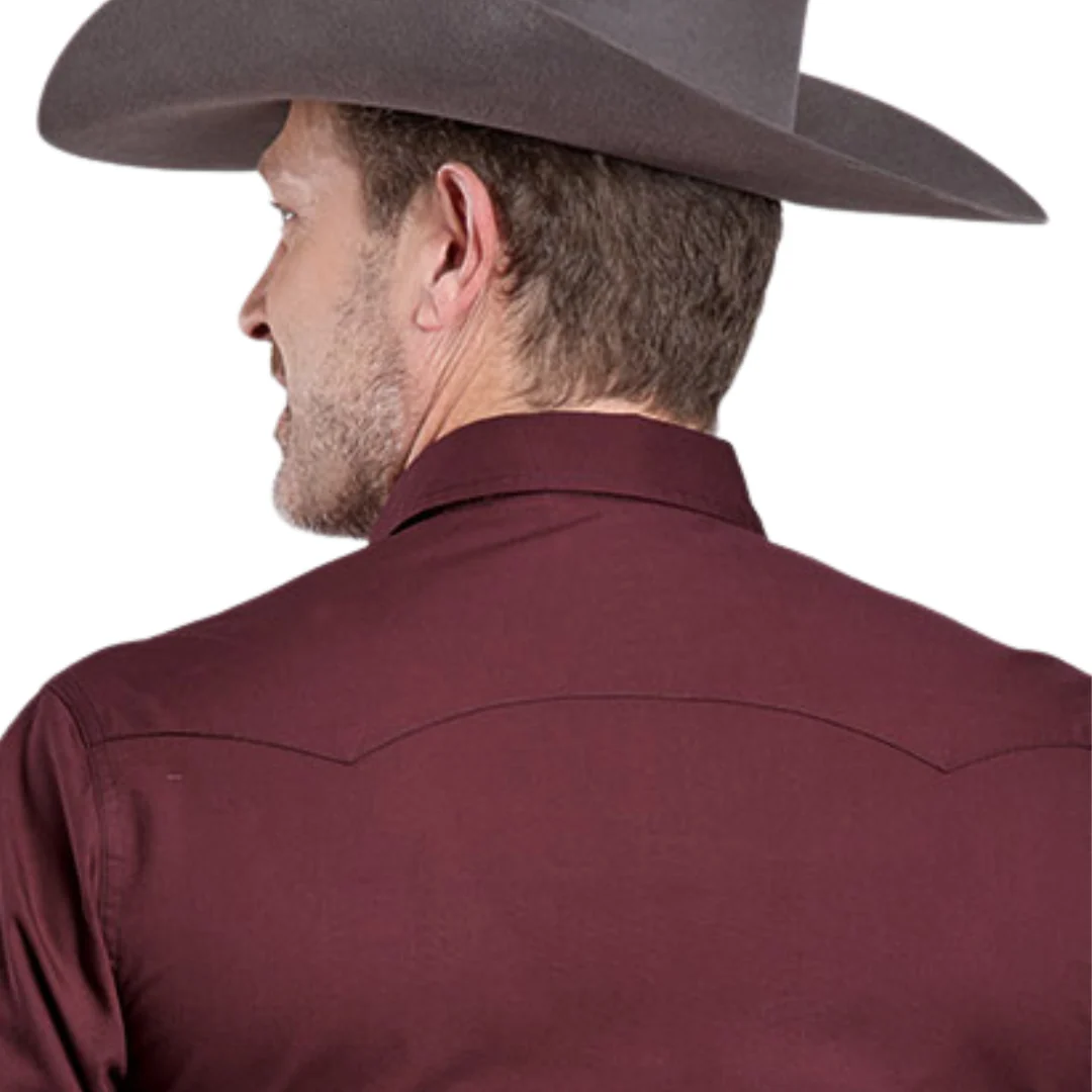 Men's Solid Wine Performance Long Sleeve Snap Shirt 03-001-0060-0713 WI - Image 2