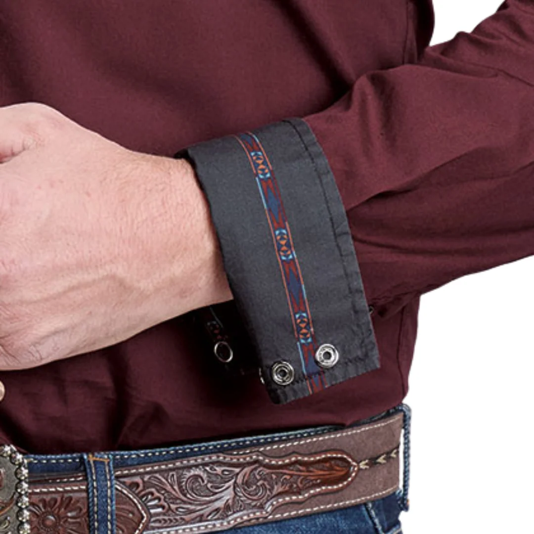 Men's Solid Wine Performance Long Sleeve Snap Shirt 03-001-0060-0713 WI - Image 3