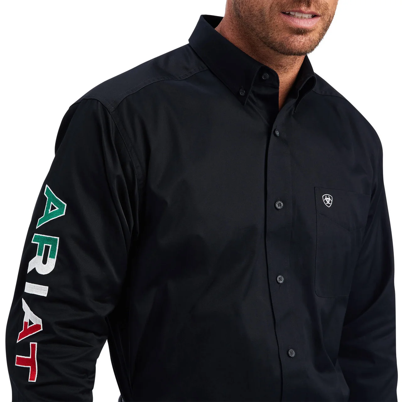 Men's Team Logo Black Long Sleeve Shirt with Mexican Colors 10038500 - Image 3