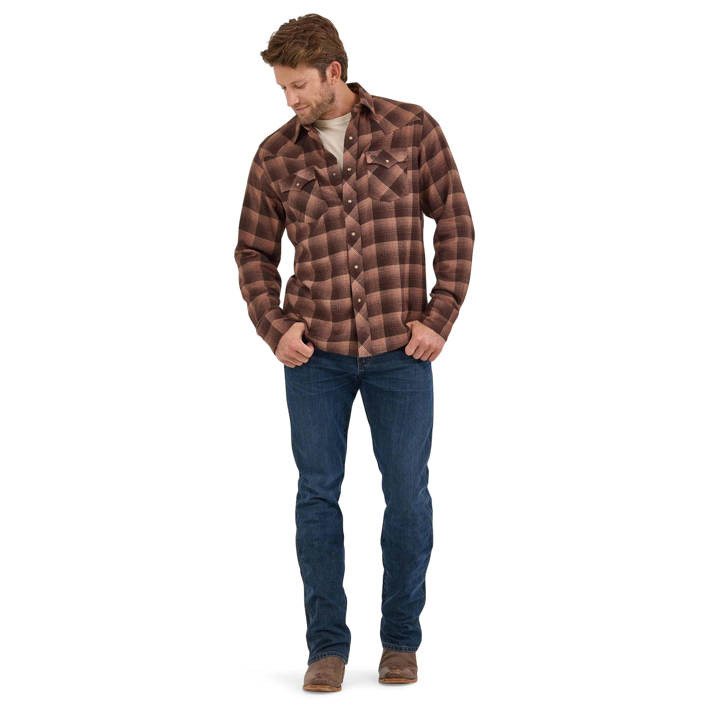 Men's Wrangler Retro® Flannel Long Sleeve Snap Shirt - Modern Fit 112368072 - Image 4