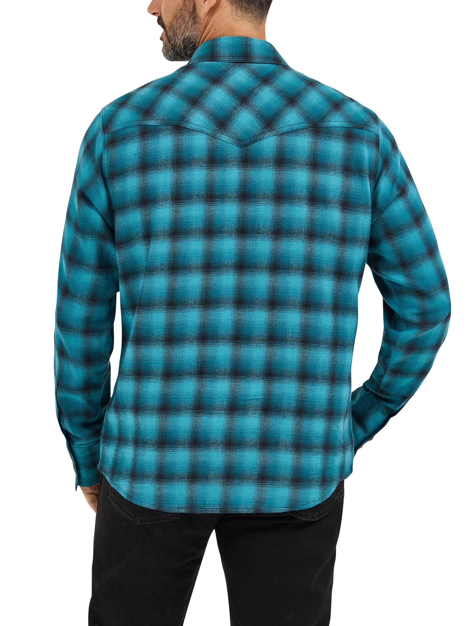 Men's Wrangler Retro Teal/Black Long Sleeve Flannel Modern Fit Shirt 112370176 - Image 2