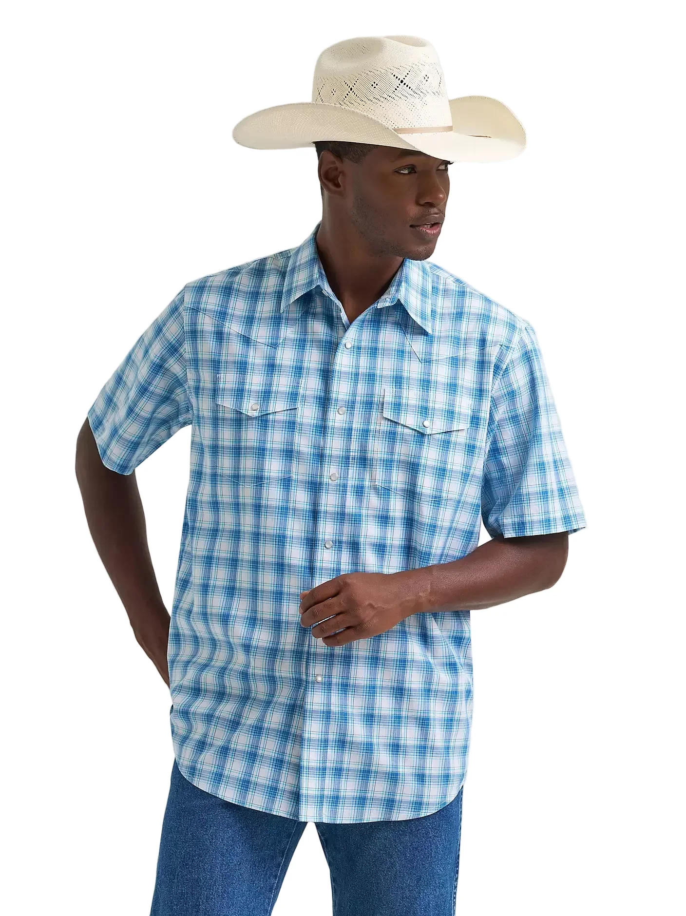Men's Wrinkle Resist Short Sleeve Western Snap Plaid Shirt 112374834