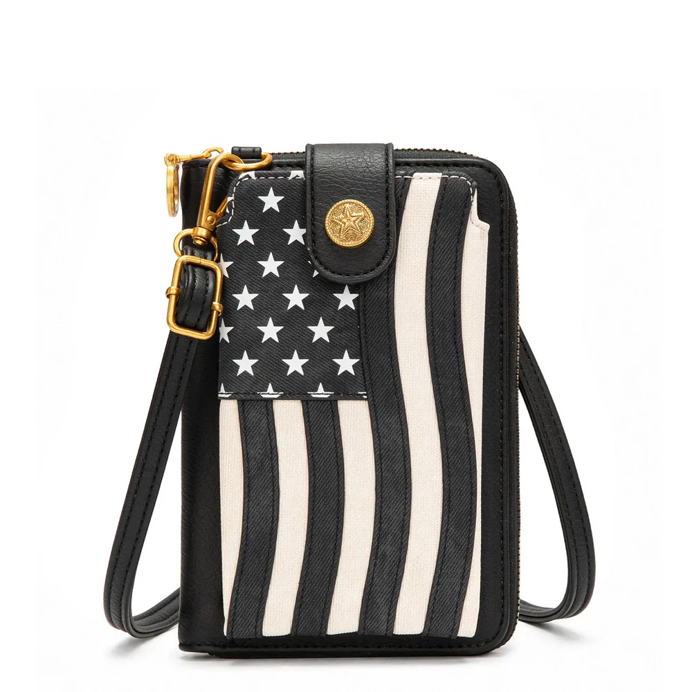 Montana West American Flag RFID Crossbody Phone Wallet in Black