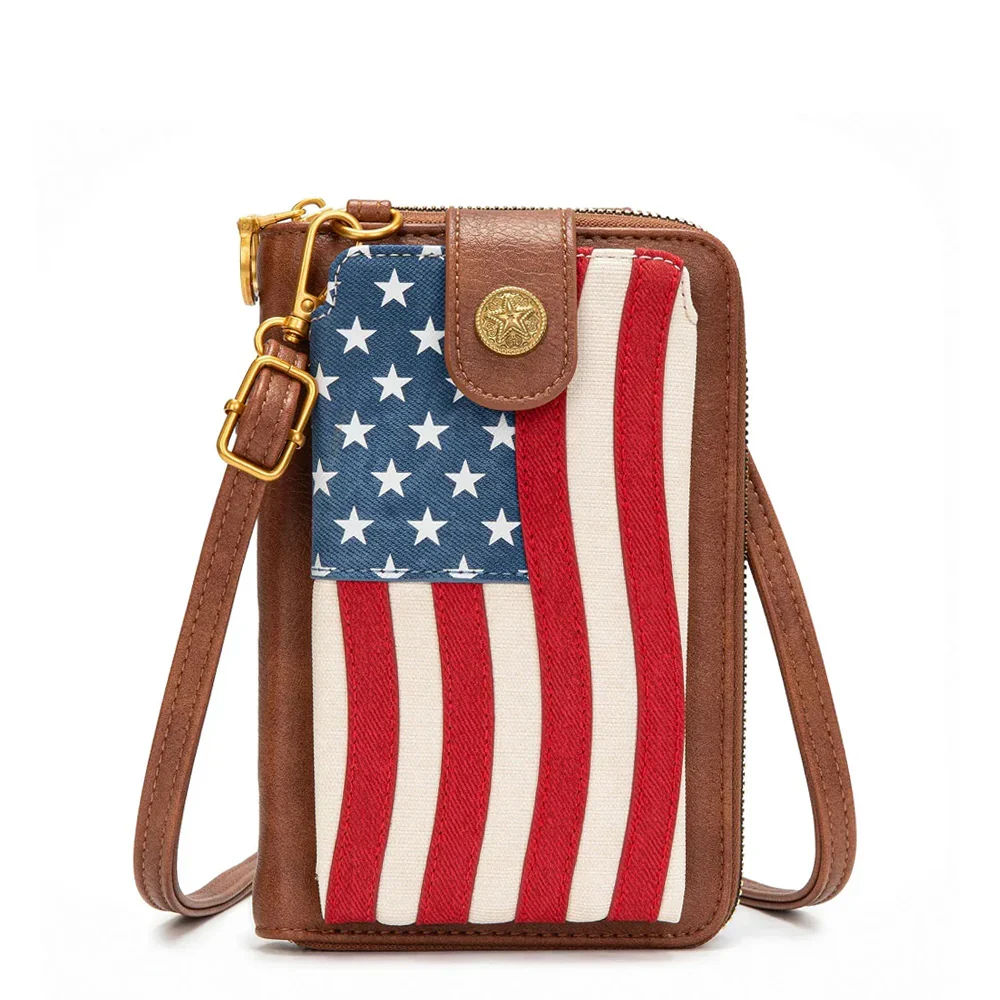 Montana West American Flag RFID Crossbody Phone Wallet in Red