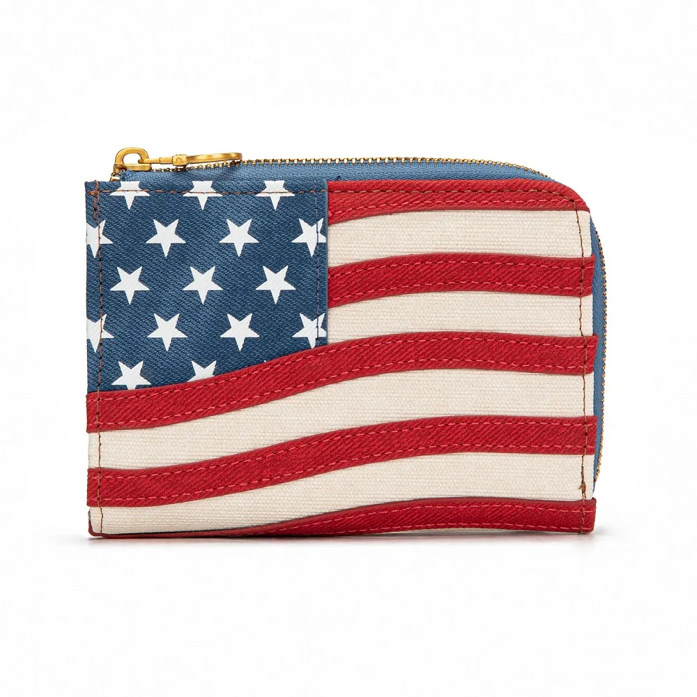 Montana West American Flag RFID Zip Around Wallet in Jean