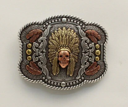 Nocona Skull Chief Rectangle Belt Buckle by M&F 37600 - Image 2