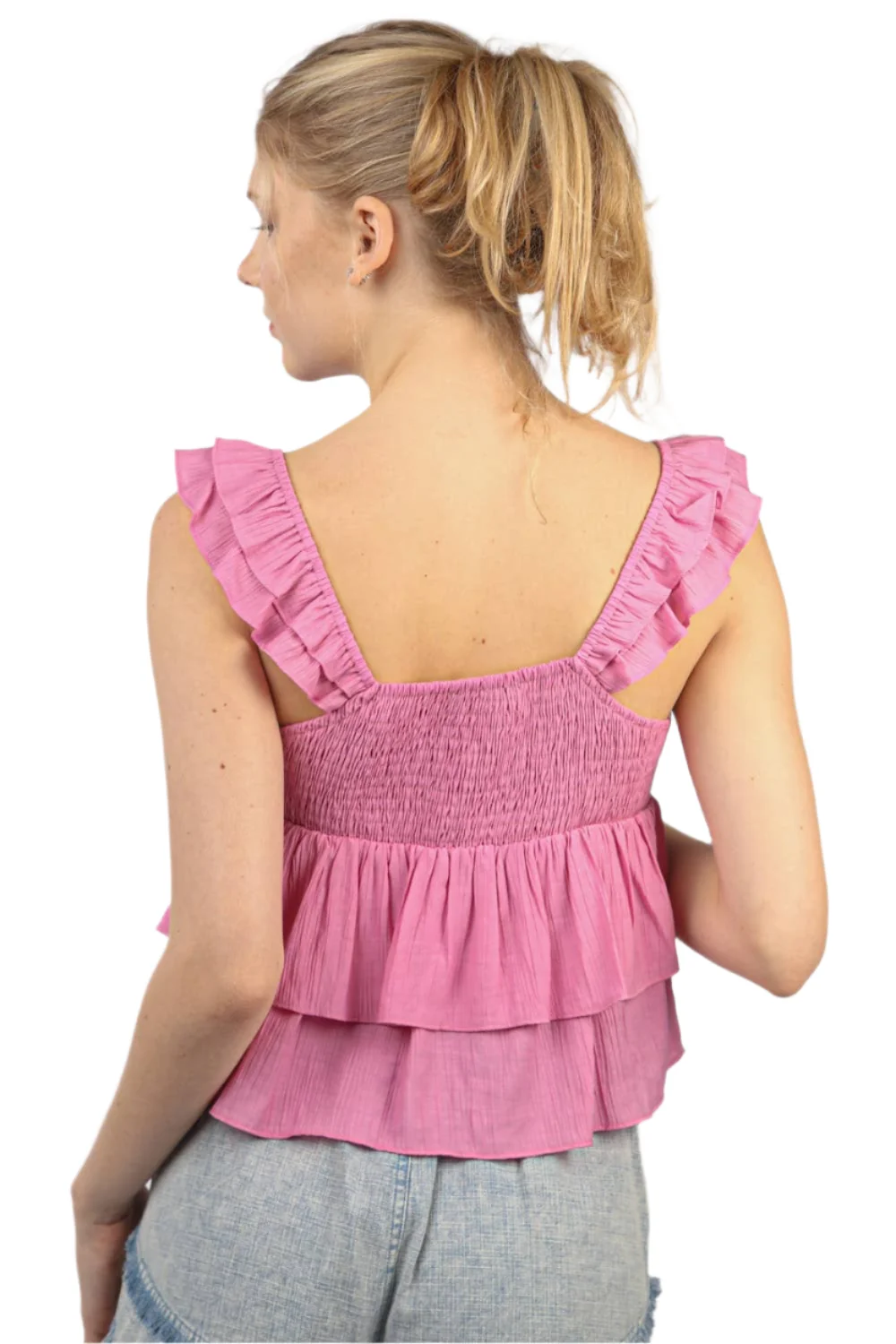 Pink Cap Sleeve Ruffle Layered Blouse Top - NT11561 - Image 2