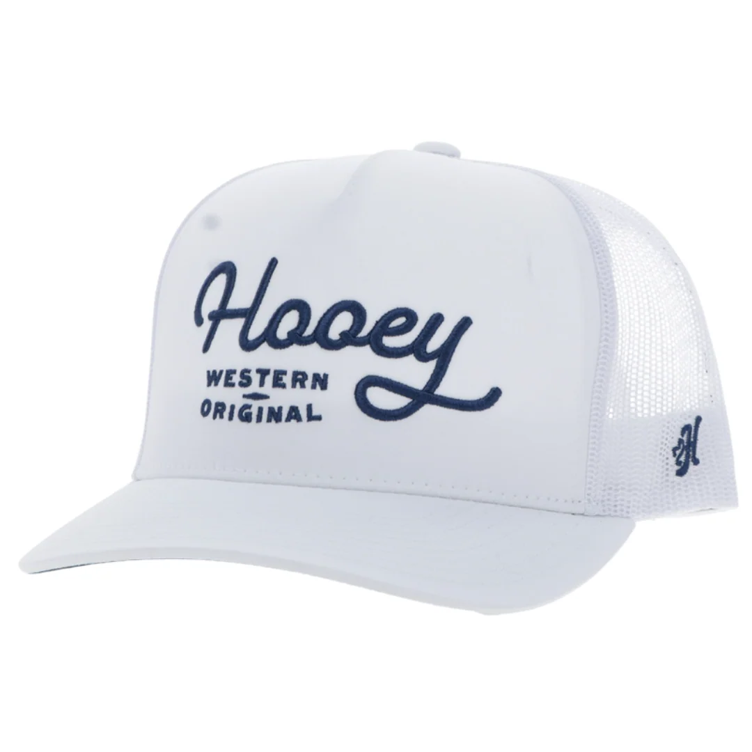 OG White 5 Panel Trucker with Blue Stitching - OSFA