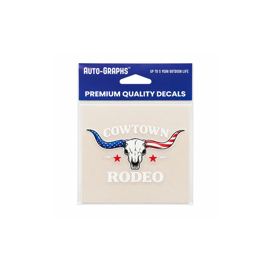 Patriotic Bull Skull Cowtown Rodeo Sticker-Small