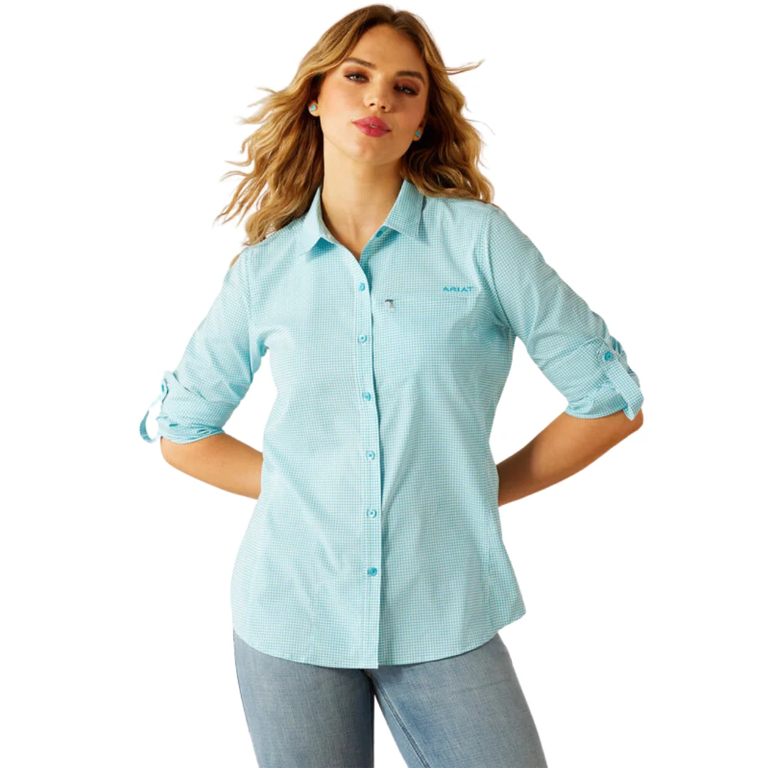 Peacock Blue Checkered Venttek Long Sleeve Shirt 10058802