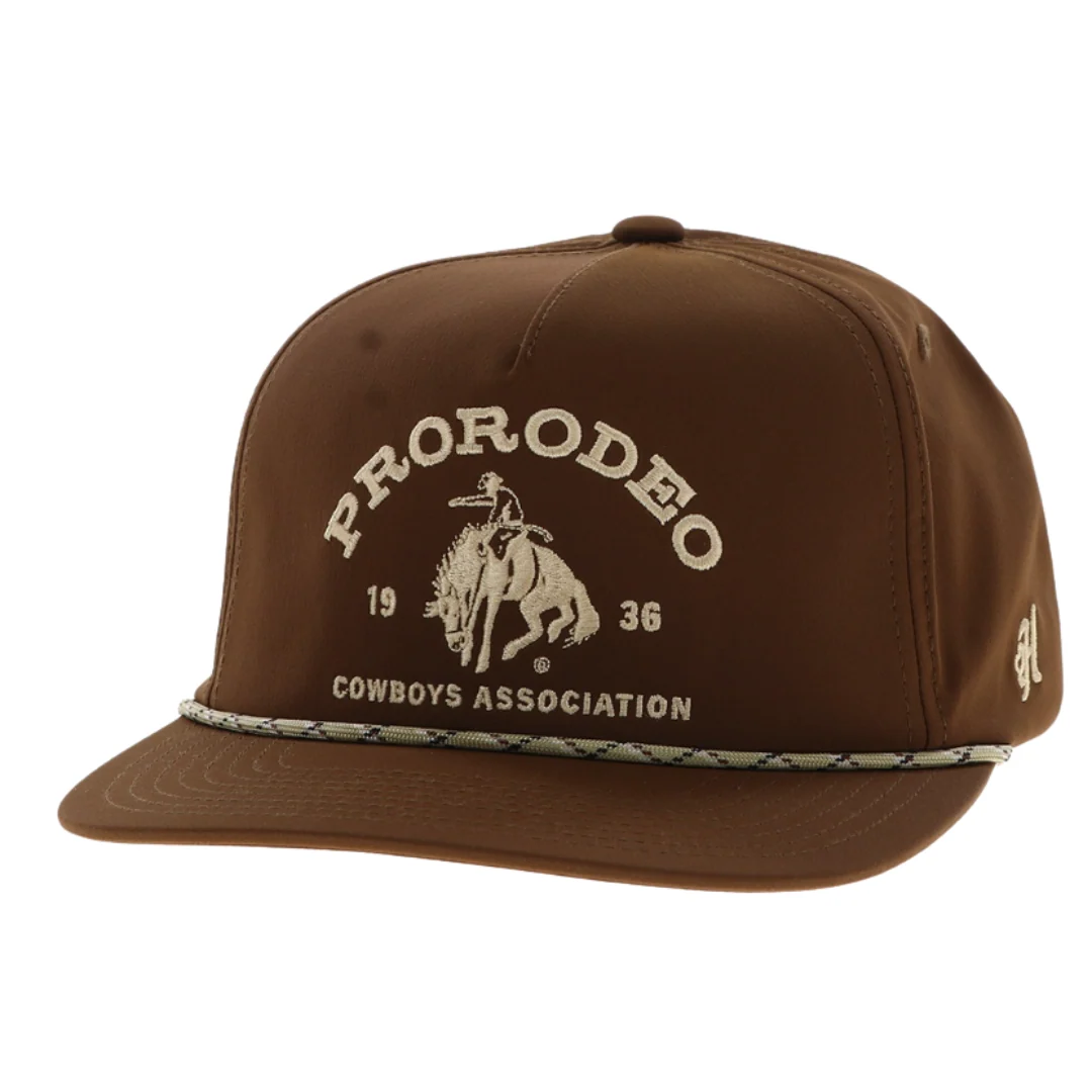 PRCA Brown 5 Panel Trucker with Gold Logo - OSFA