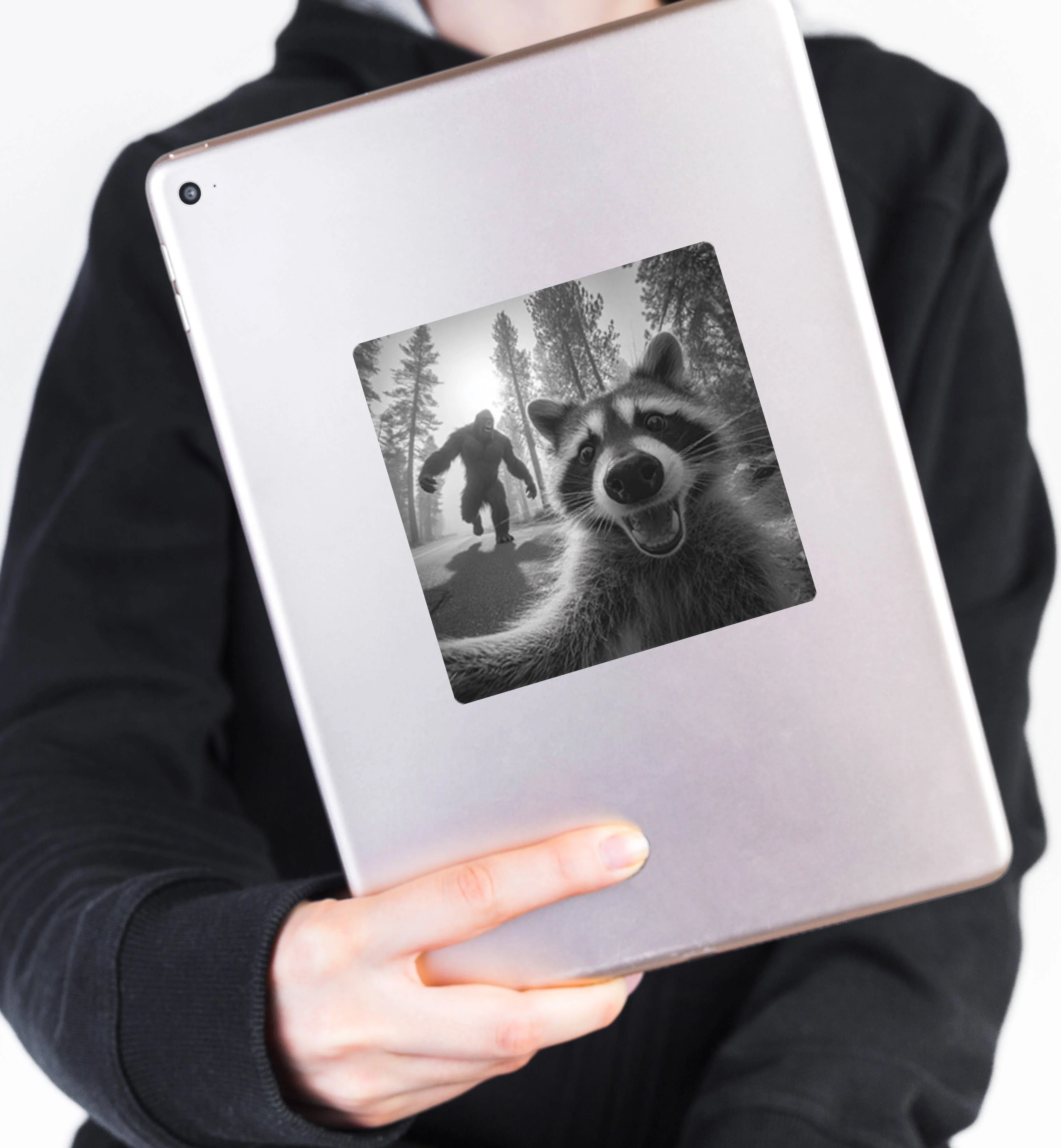 Raccoon Selfie Sasquatch Sticker | Funny Cryptid Vinyl Stick - Image 6