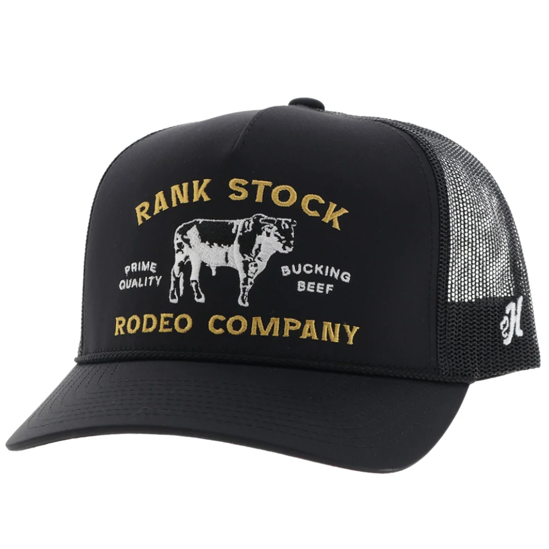 Rank Stock Black 5-Panel Trucker with Yellow / White Stitching