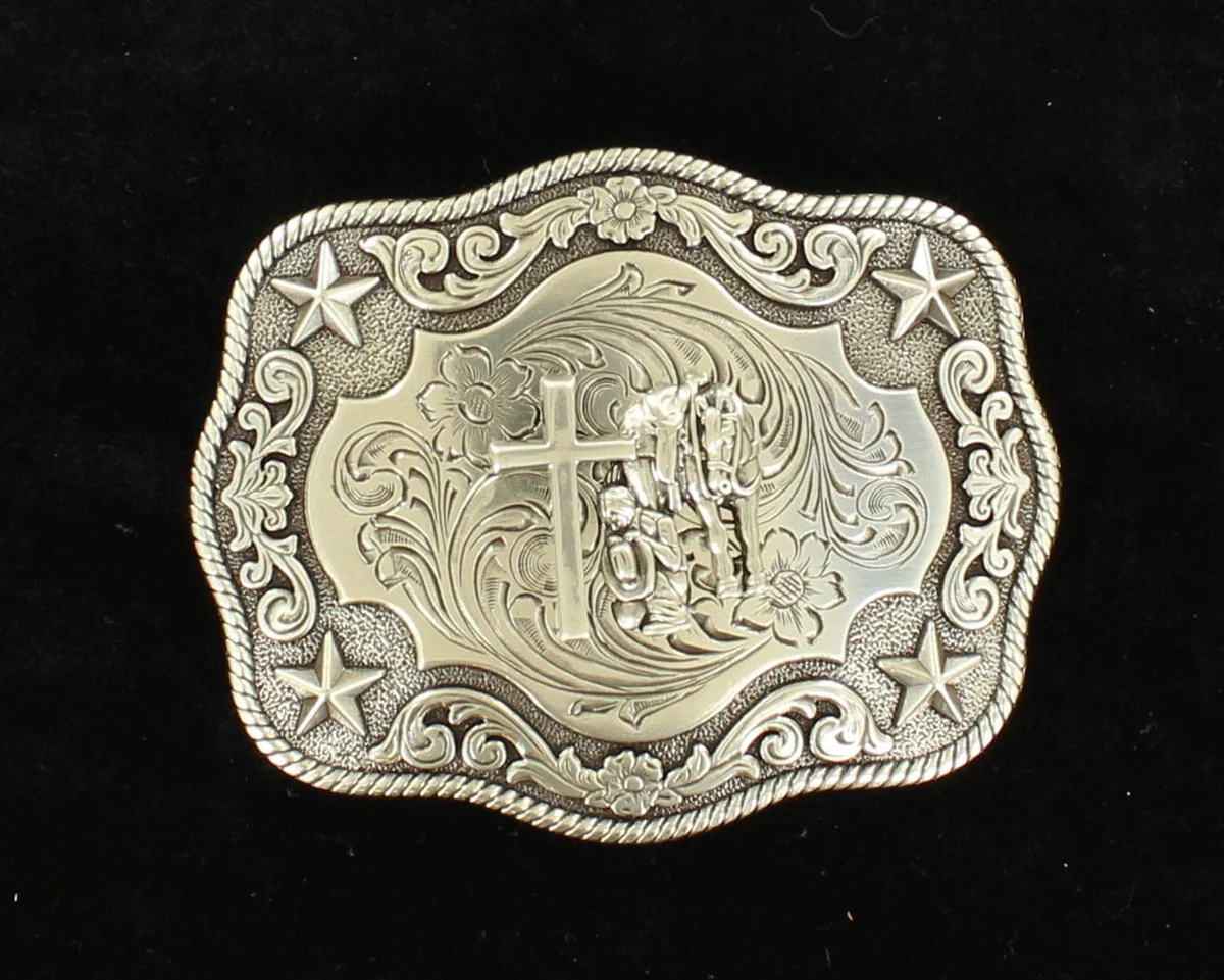 Rectangle Praying Cowboy Rope Edge Buckle by M&F 3798659 - Image 2
