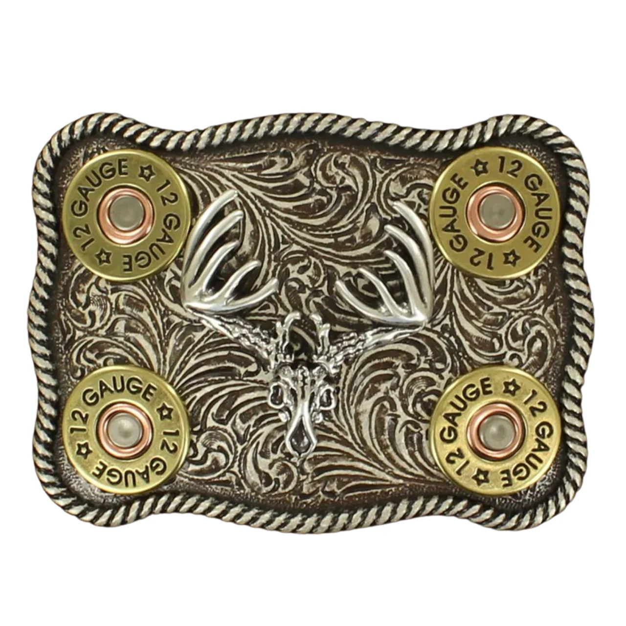 Rectangle Shotgun Shell Deer Skull Buckle by Nocona 37526