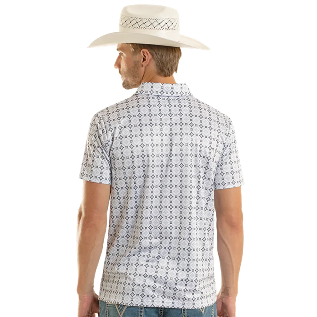 Men's White Medallion Printed Polo - Image 2
