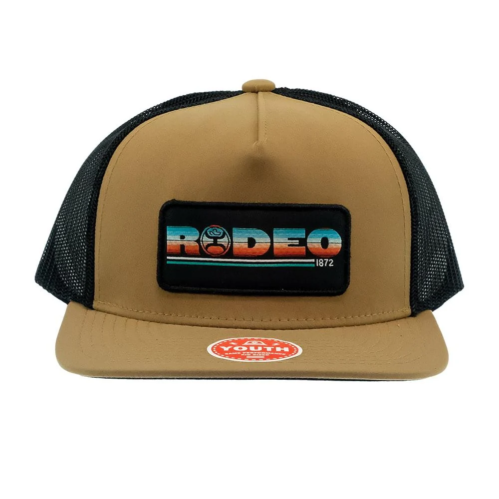 "Rodeo" Hooey Tan / Black 5-Panel Trucker with Serape / Black Rectangle Patch - 2253T-TNBK - Image 2