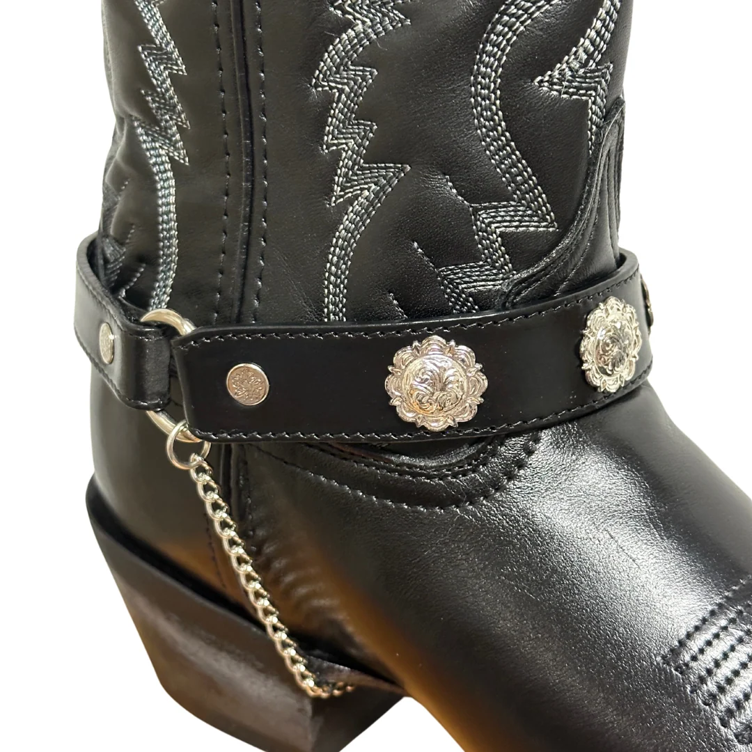 Round Floral Concho Black Boot Bracelet