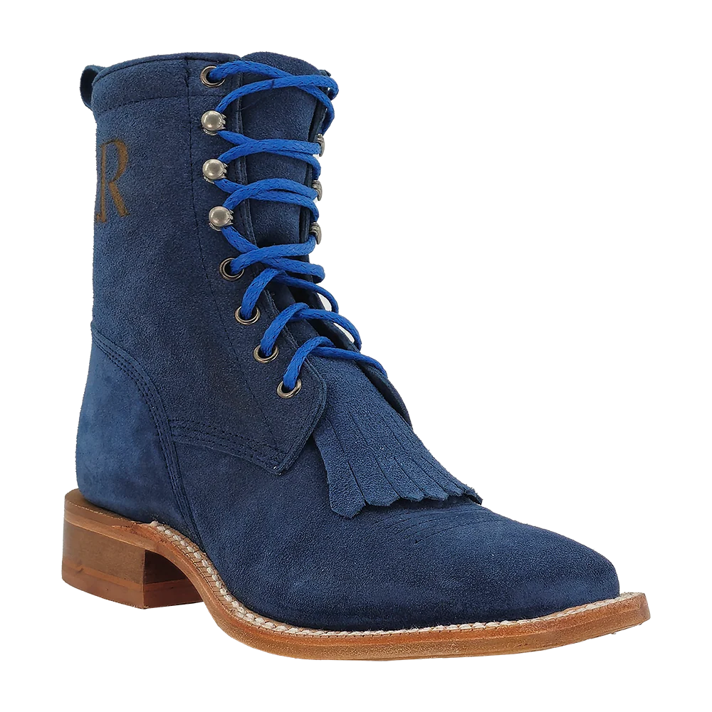 Royal Blue Roughout Lace-Up Wide Square Toe Boot