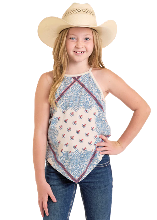 Girls Blue/Natural Scarf Print Tank - BG20T06288
