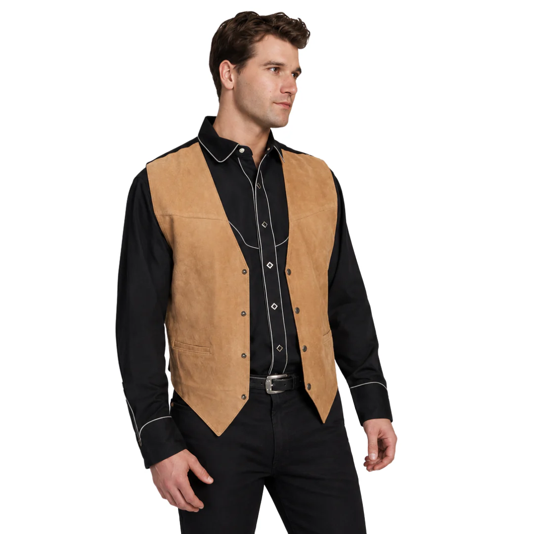 Scully Satin Back Vest in Bourbon Boar Suede