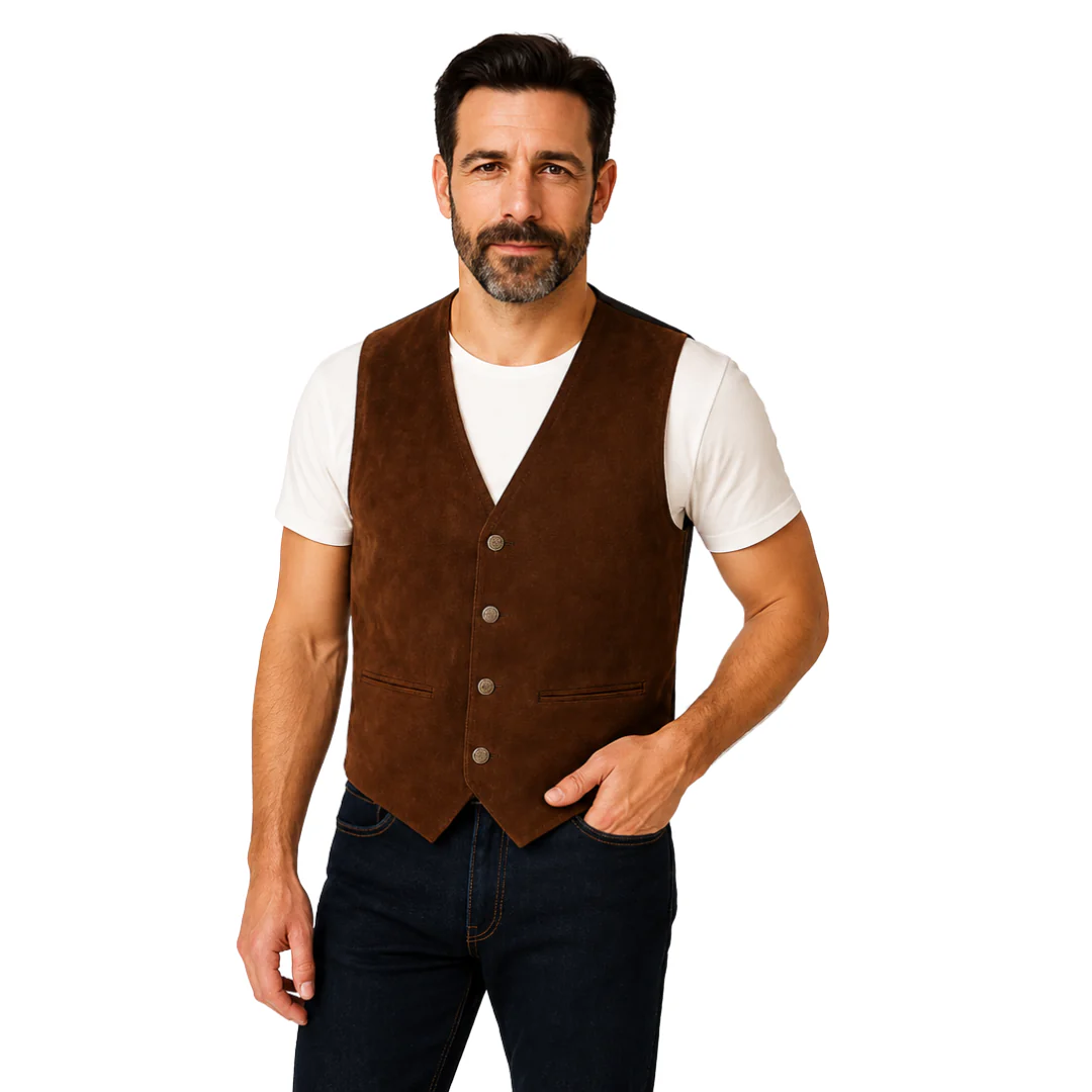 Scully Satin Back Vest in Bourbon Boar Suede - Image 3