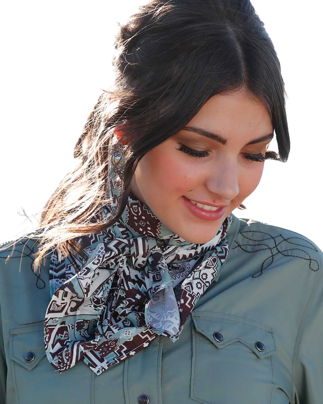 Green Brown Aztec Print Wild Rag CXX7207028